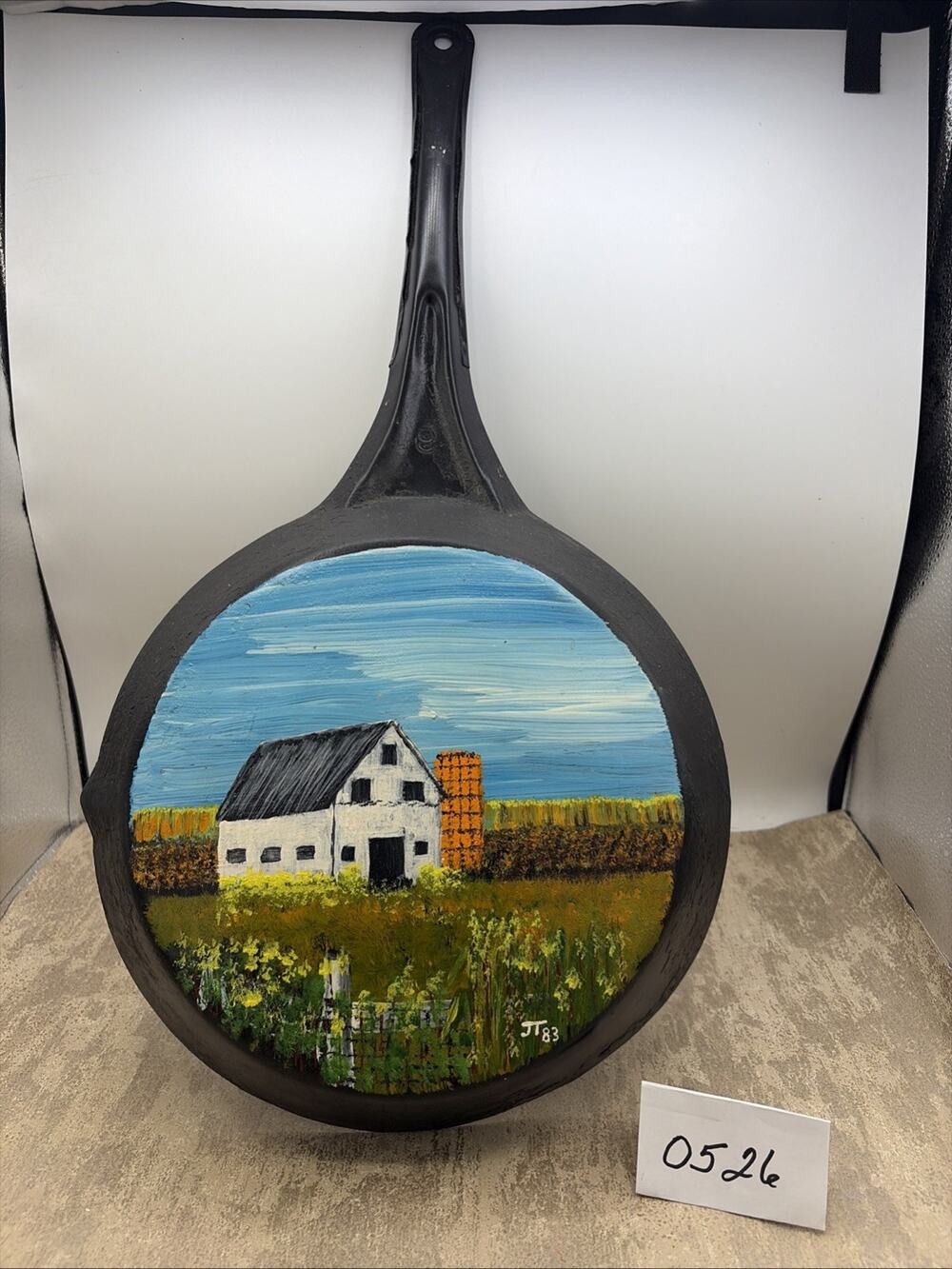 Vtg Country Farm Barn Kitchen Metal Tole Painted Fry pan Rustic Primitive Decor